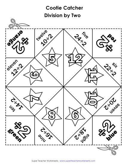 Origami Fortune Tellers (aka Cootie Catchers) - Cootie Catcher Divide by TWOS Origami Fortune Tellers (aka Cootie Catchers) - Cootie Catcher Divide by TWOS