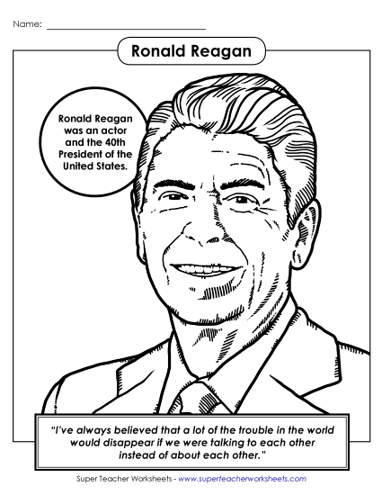 President #40: Reagan Coloring Page Presidents Worksheet
