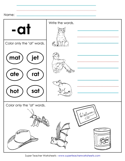 Worksheet 2 (-at Words) Word Families Worksheet