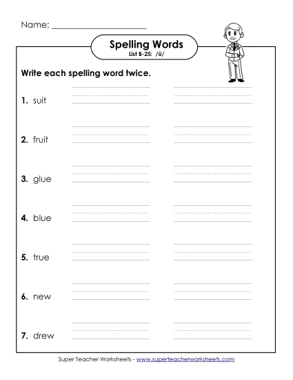 Write Twice (B-25) Spelling B Worksheet