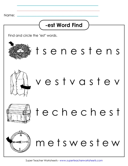 Circle the Word (-est) Word Families Worksheet