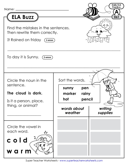 ELA Buzz: Week 13 Worksheets 61 through 65 Daily Ela Review Worksheet