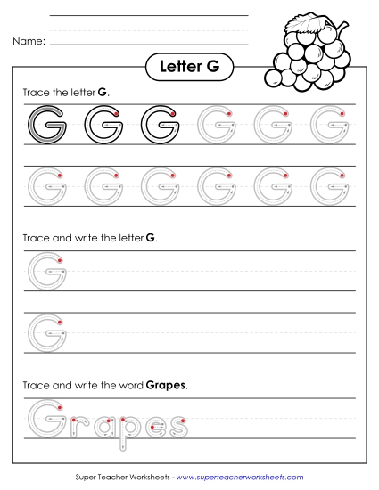 Uppercase G (Outlined Letters) Printing Handwriting Worksheet