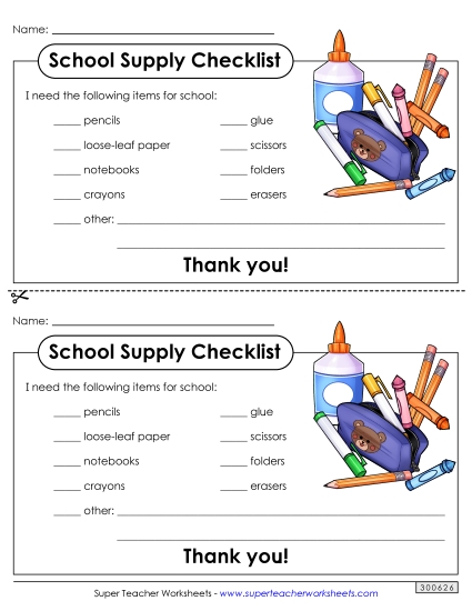 School Supply Note Teachingtools Worksheet