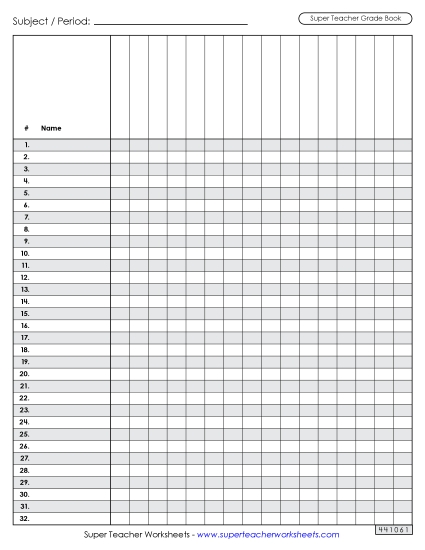 Printable Gradebook Free Teachingtools Worksheet