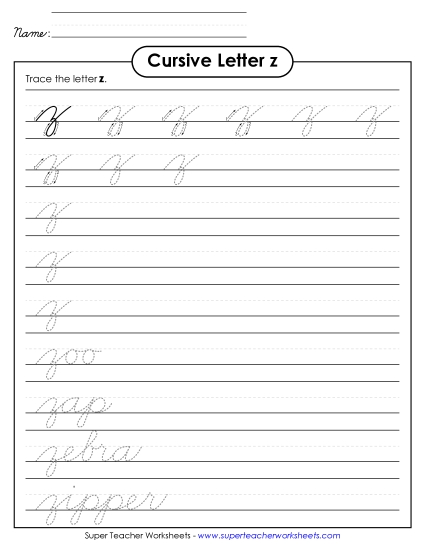 Lowercase cursive z Worksheet