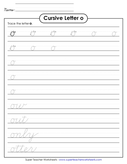 Lowercase cursive o Worksheet