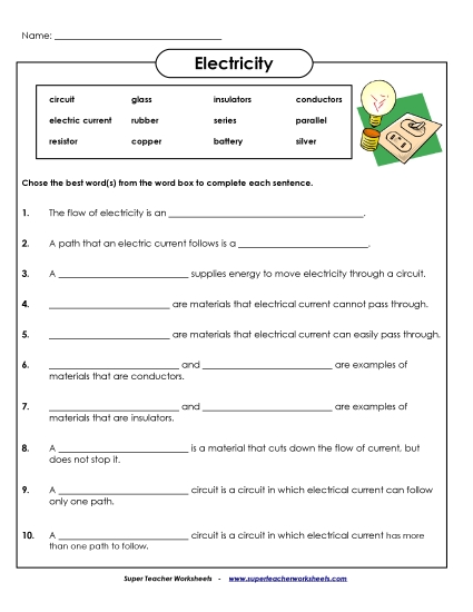 Current Electricity - Fill-in-the-Blank Worksheet