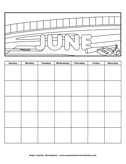 June Calendar (Blank) Calendars Worksheet