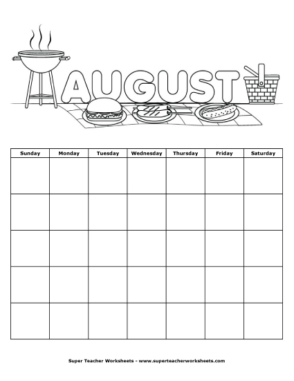 August Calendar Calendars Worksheet