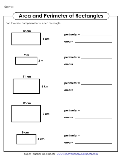 Area & Perimeter of a Rectangle Geometry Worksheet