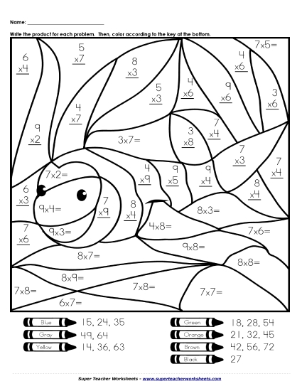 Mystery Picture: Fish (0-9) Multiplication Worksheet