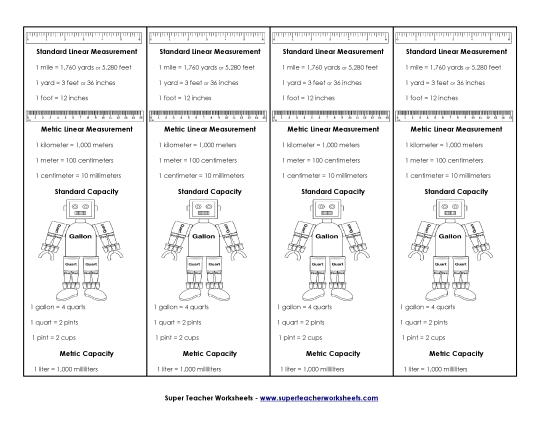 Measurement Reference Bookmarks Worksheet