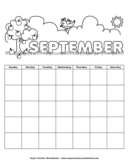 September Calendar Calendars Worksheet