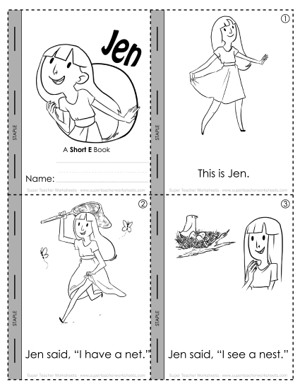 Short E Mini-Book: Jen Minibooks Worksheet
