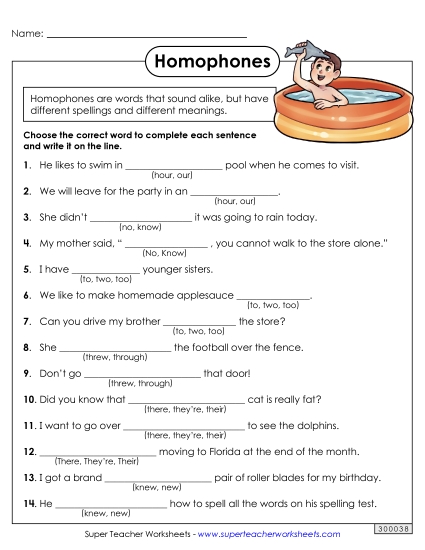 Choose the Homophone Homophones Worksheet