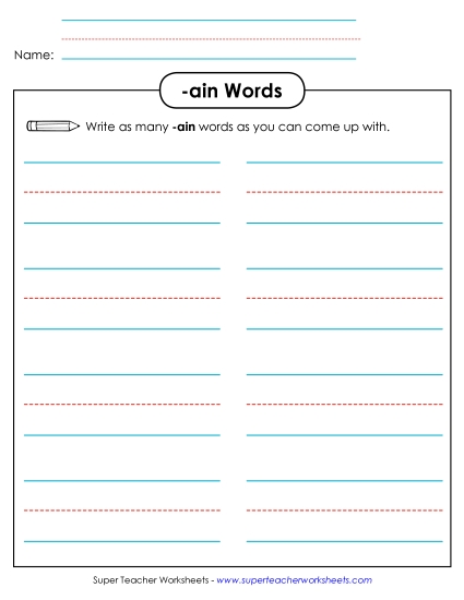 Brainstorm and Write (-ain) Word Families Worksheet