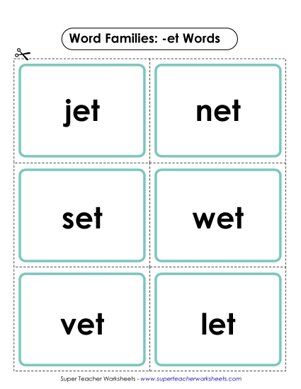 Flashcards (-et) Word Families Worksheet
