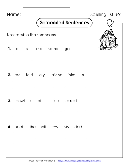 Scrambled Sentences (B-9) Free Spelling B Worksheet