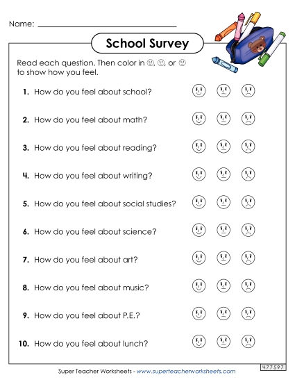 School Survey  Backtoschool Worksheet