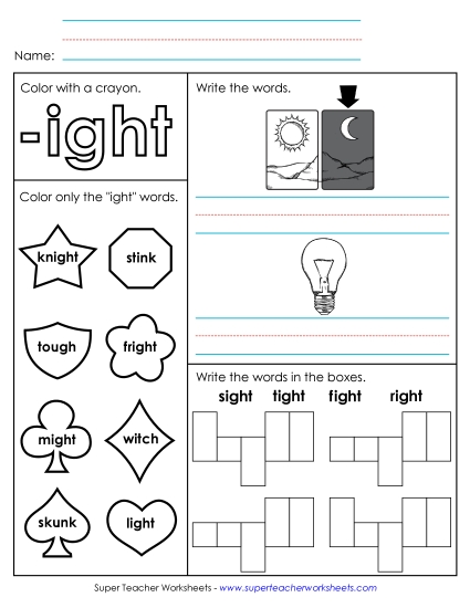Worksheet 1 (-ight Words) Free Word Families Worksheet