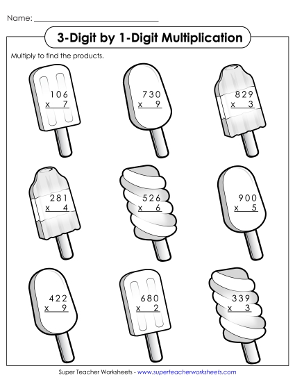 3 - Digit Summer Multiplication Worksheet