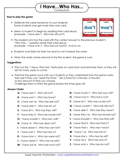 Contractions Worksheet