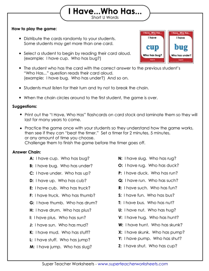 Short U Words Phonics Worksheet