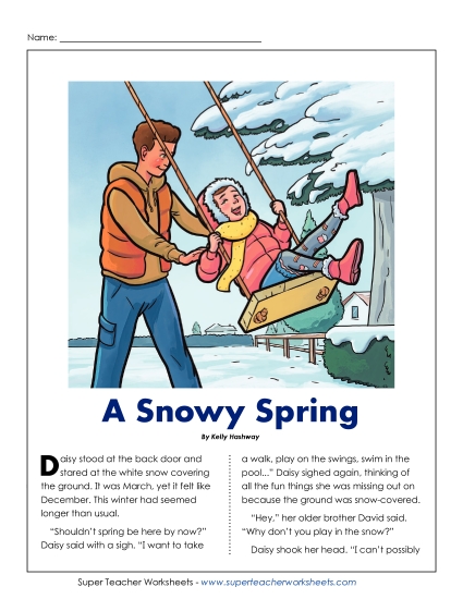 Snowy Spring 4th Grade Reading Comprehension Worksheet
