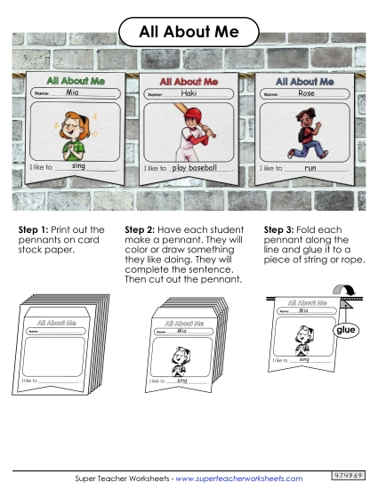All About Me Pennant Backtoschool Worksheet