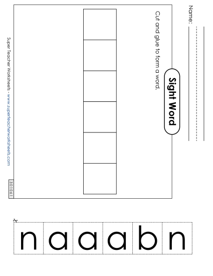 Large Cut-and-Glue: Banana Sight Words Individual Worksheet