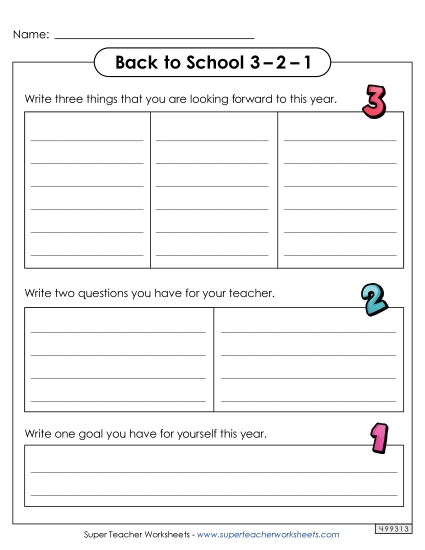 Back to School 3-2-1 Backtoschool Worksheet