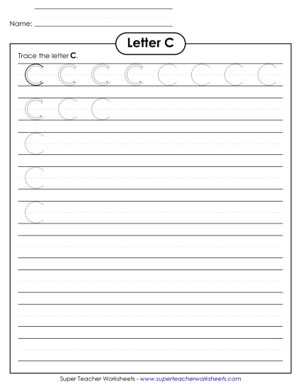 Uppercase C (Smaller Font Size) Alphabet Worksheet