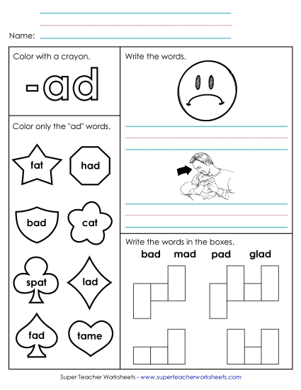 Worksheet 1 (-ad Words) Word Families Worksheet