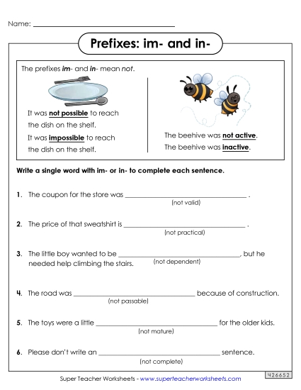 Prefixes Im- and In- Prefixes Suffixes Worksheet