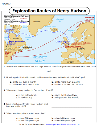 Explorers Worksheets - Henry Hudson Explorers Worksheets - Henry Hudson