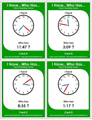 Game: "I have, Who has" - Clocks / Time Game: "I have, Who has" - Clocks / Time