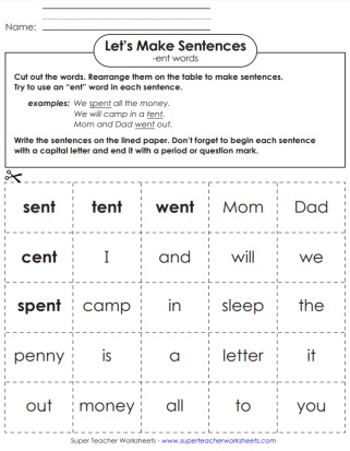 Word Family -ent Make Sentences Activity Word Family -ent Make Sentences Activity