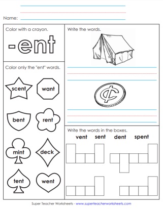 Word Family -ent Printable Worksheets Word Family -ent Printable Worksheets